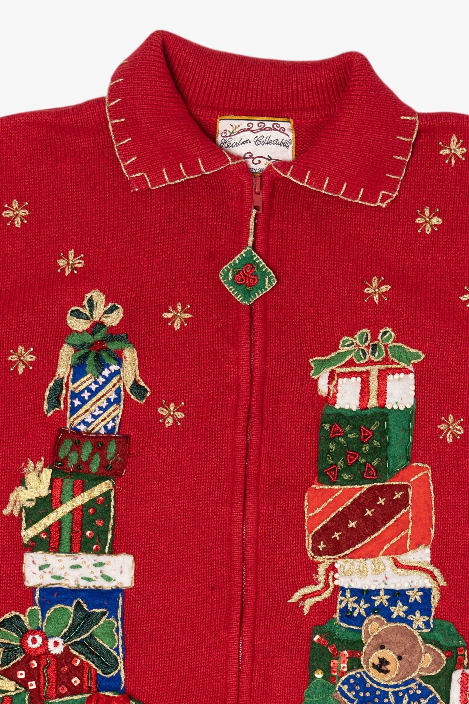 Vintage Red Heirloom Collectible Presents Ugly Christmas Cardigan (2000s)