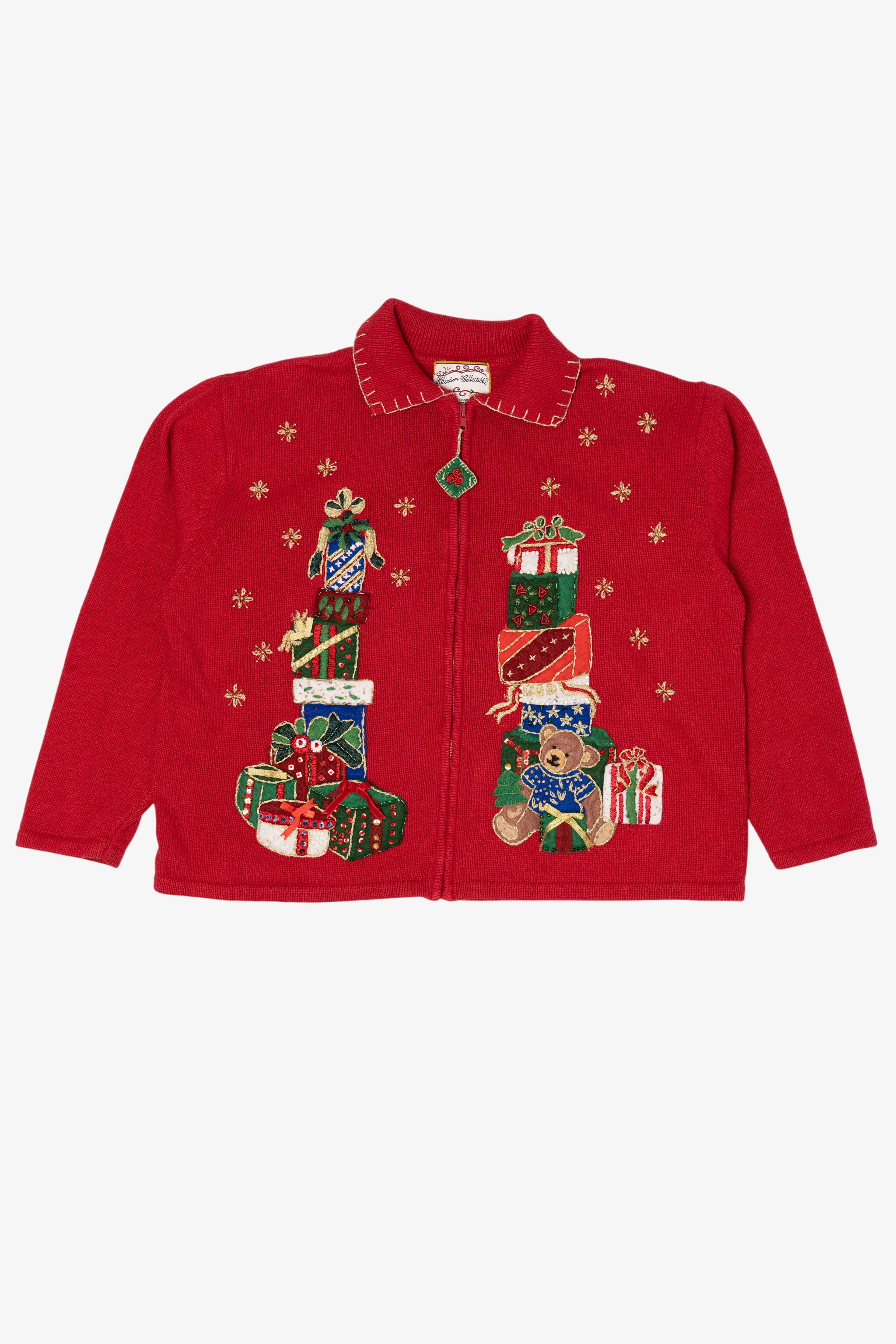 Vintage Red Heirloom Collectible Presents Ugly Christmas Cardigan (2000s)