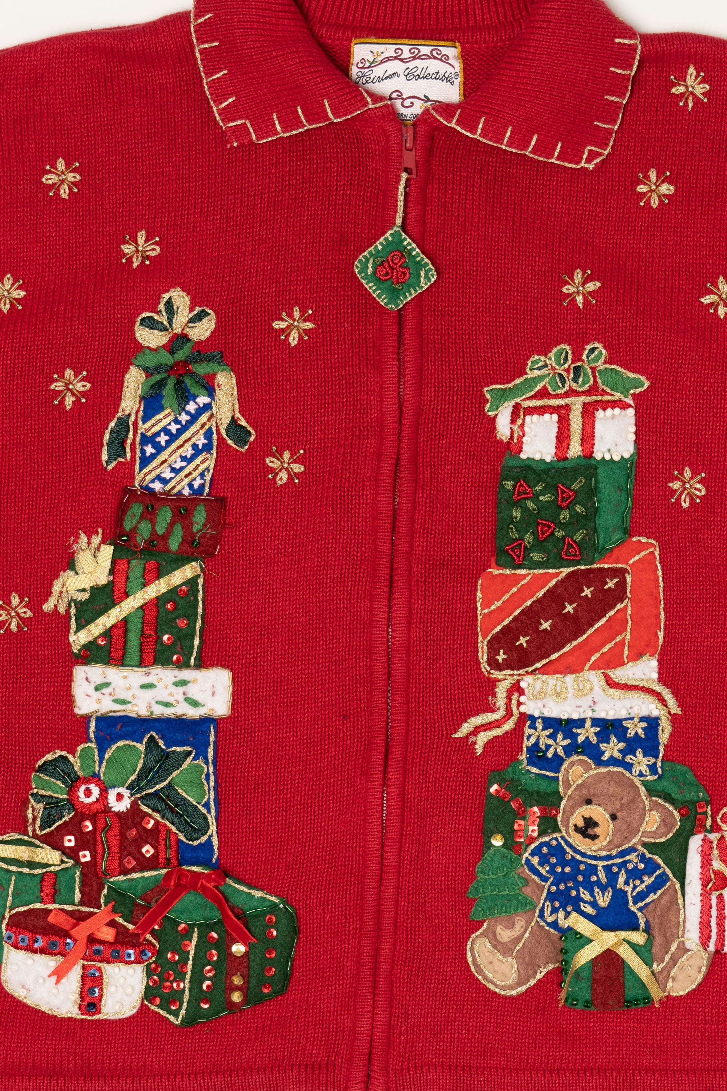Vintage Red Heirloom Collectible Presents Ugly Christmas Cardigan (2000s)