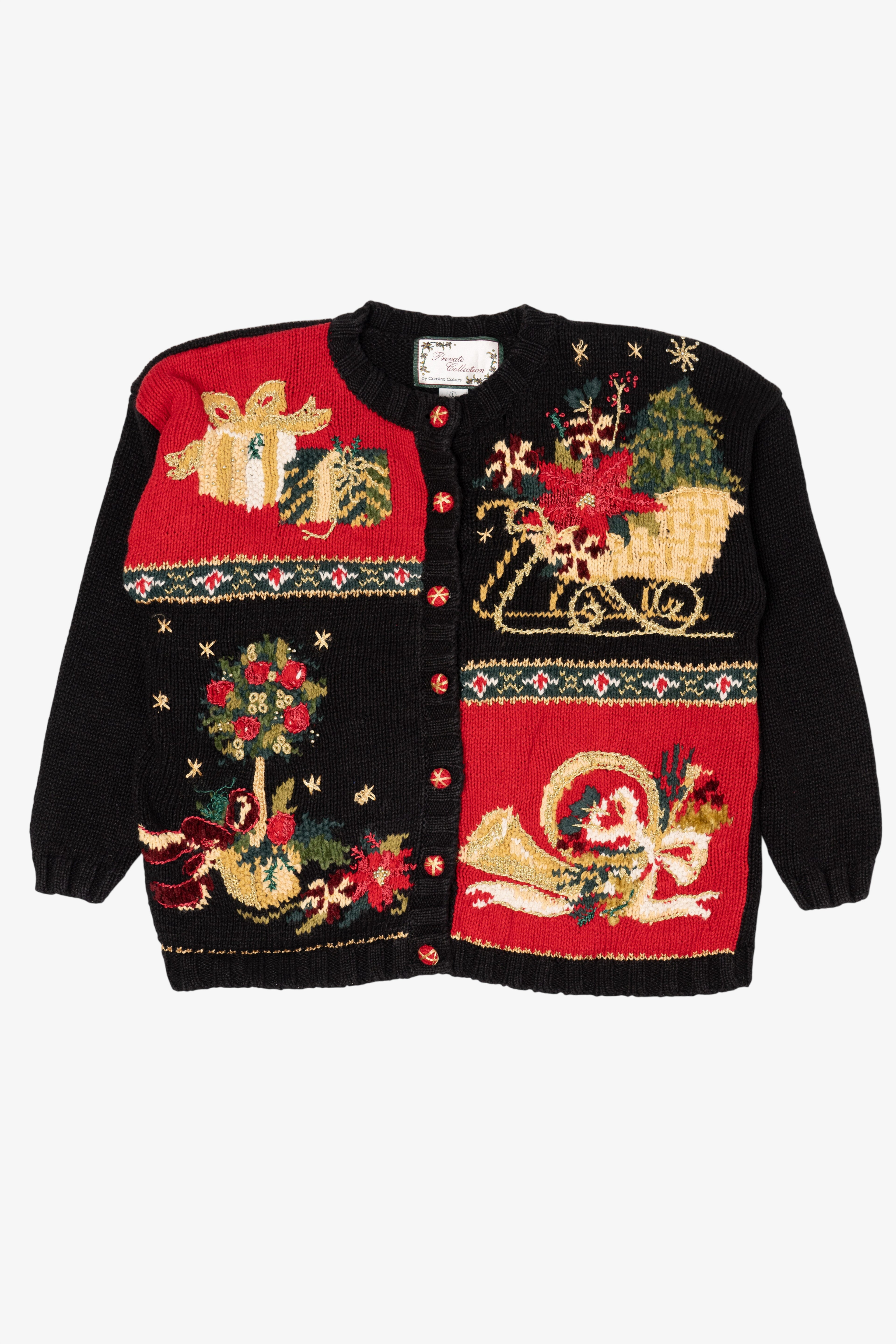 Vintage Black Private Collection Ugly Christmas Cardigan (1990s)
