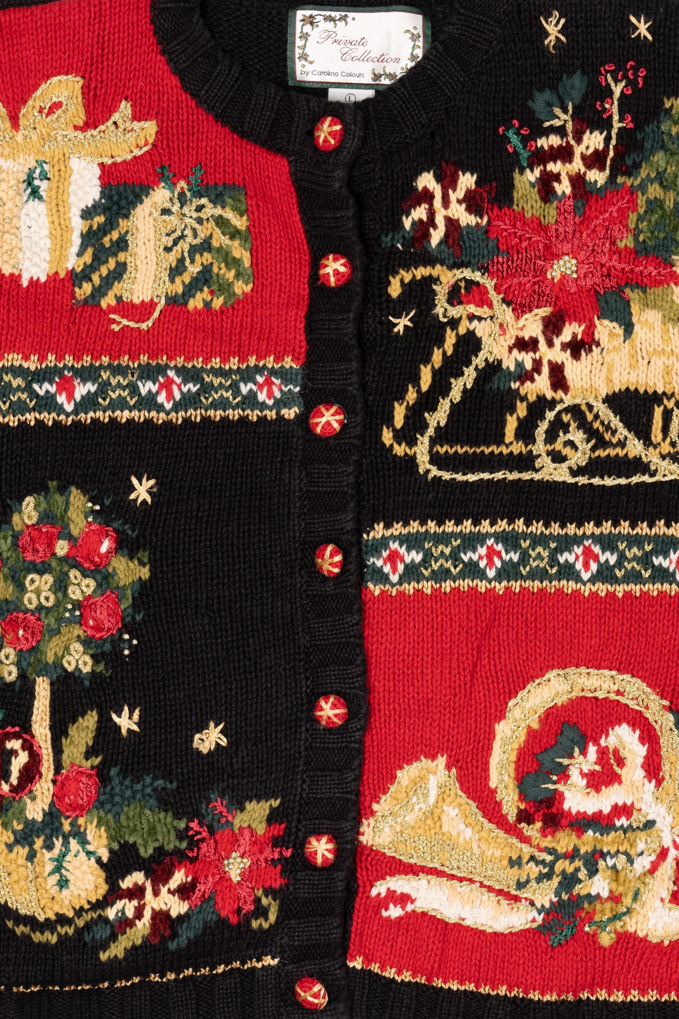 Vintage Black Private Collection Ugly Christmas Cardigan (1990s)