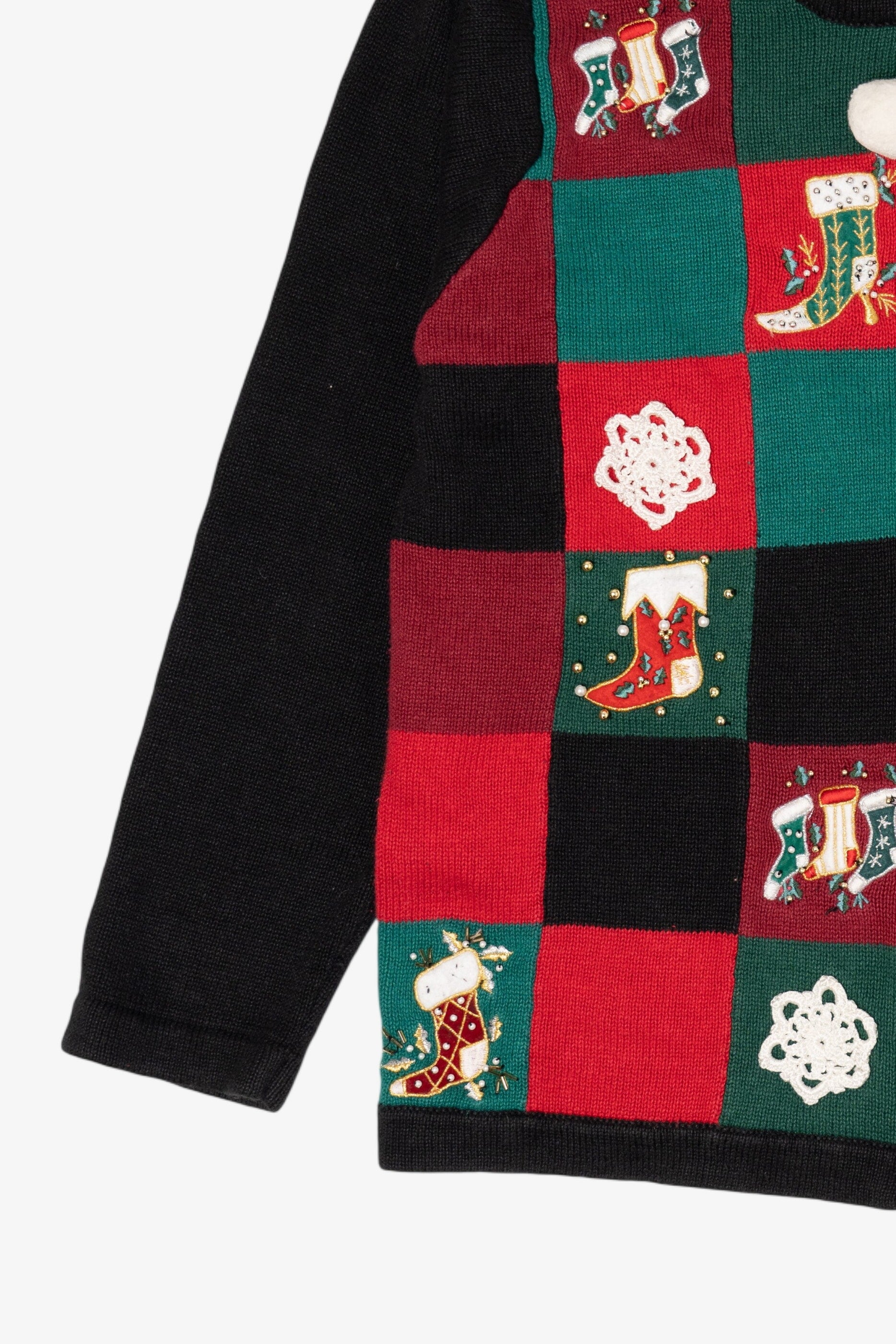 Vintage Black Victoria Jones Stockings Ugly Christmas Cardigan (1990s)
