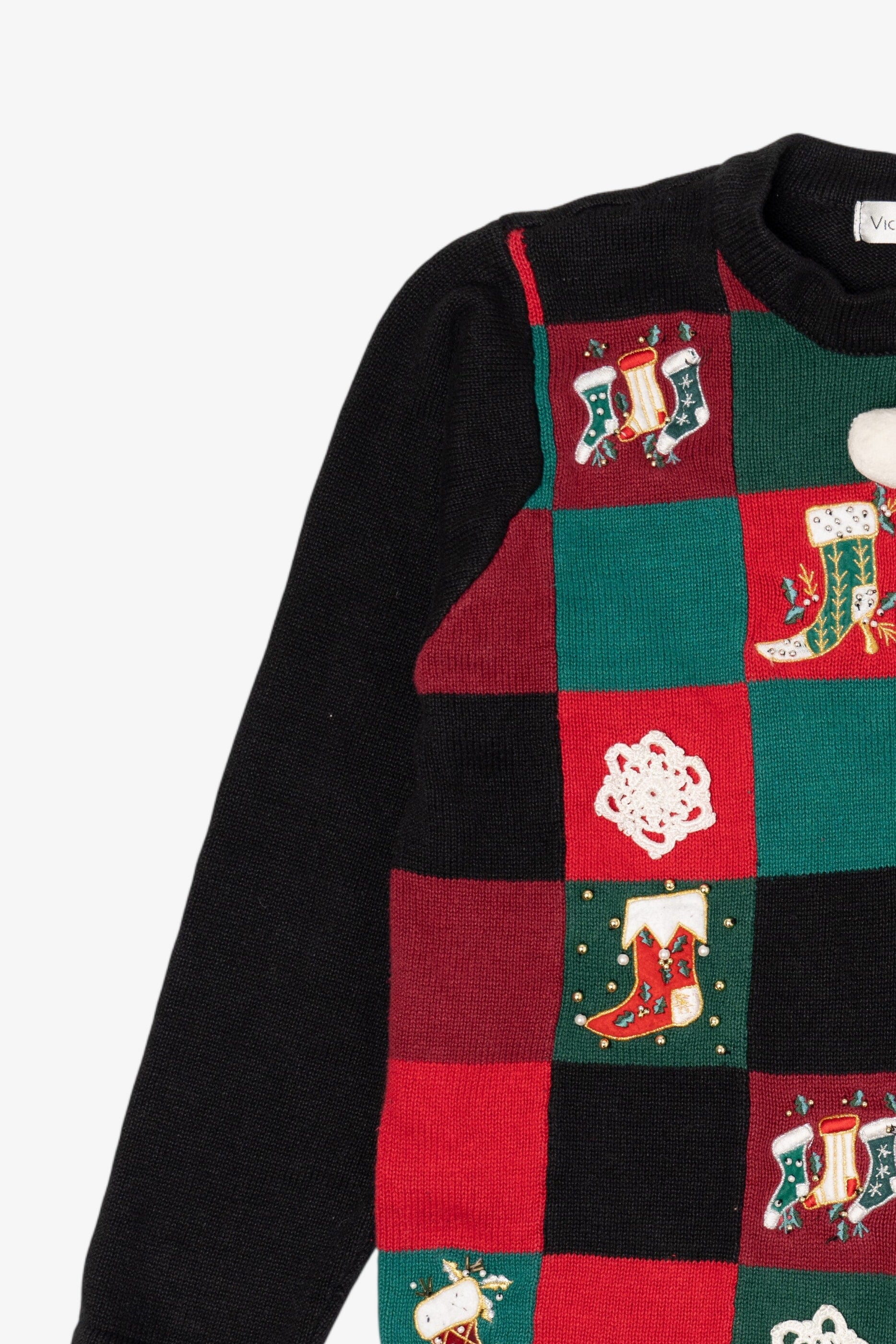 Vintage Black Victoria Jones Stockings Ugly Christmas Cardigan (1990s)