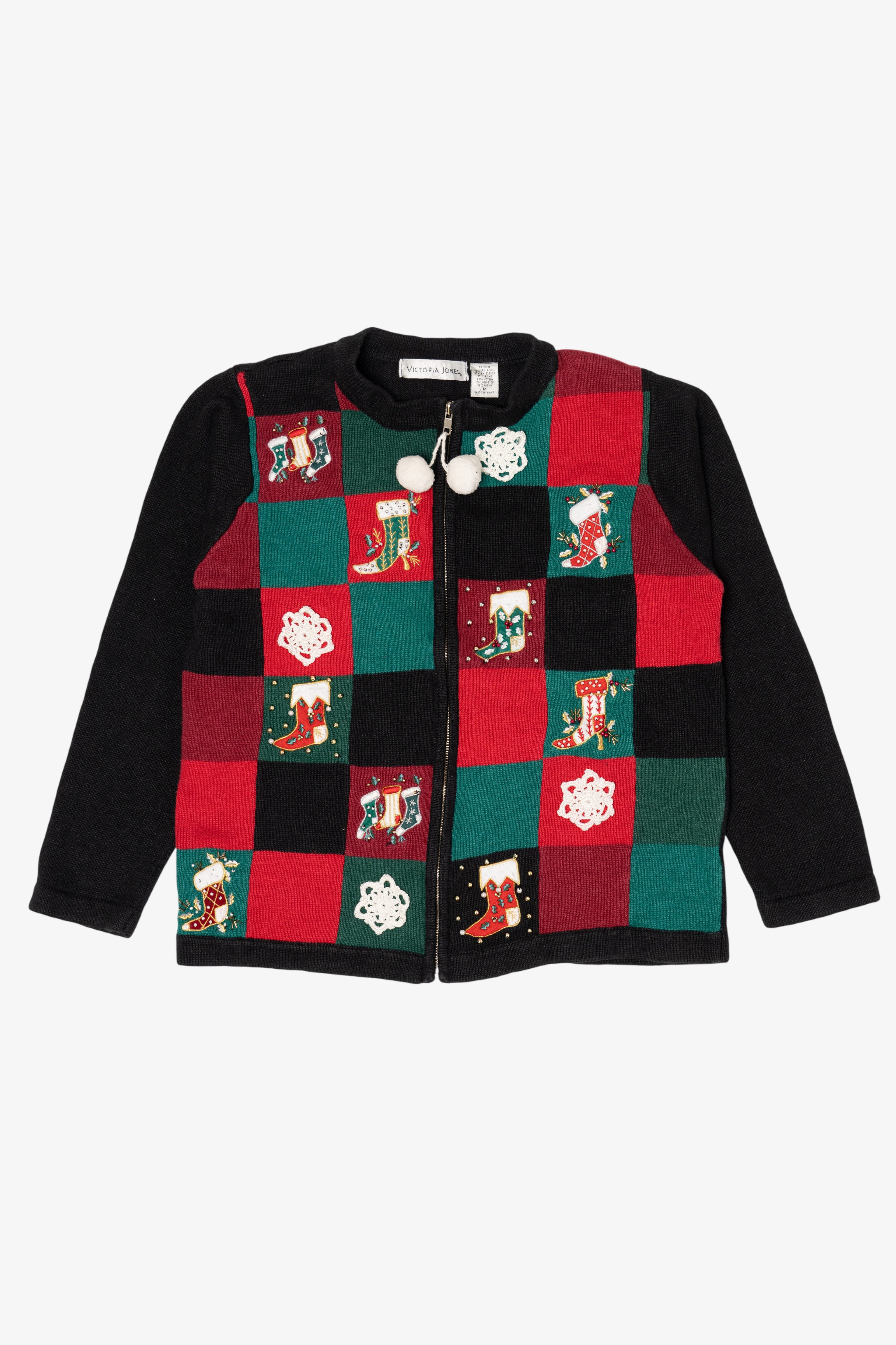 Vintage Black Victoria Jones Stockings Ugly Christmas Cardigan (1990s)