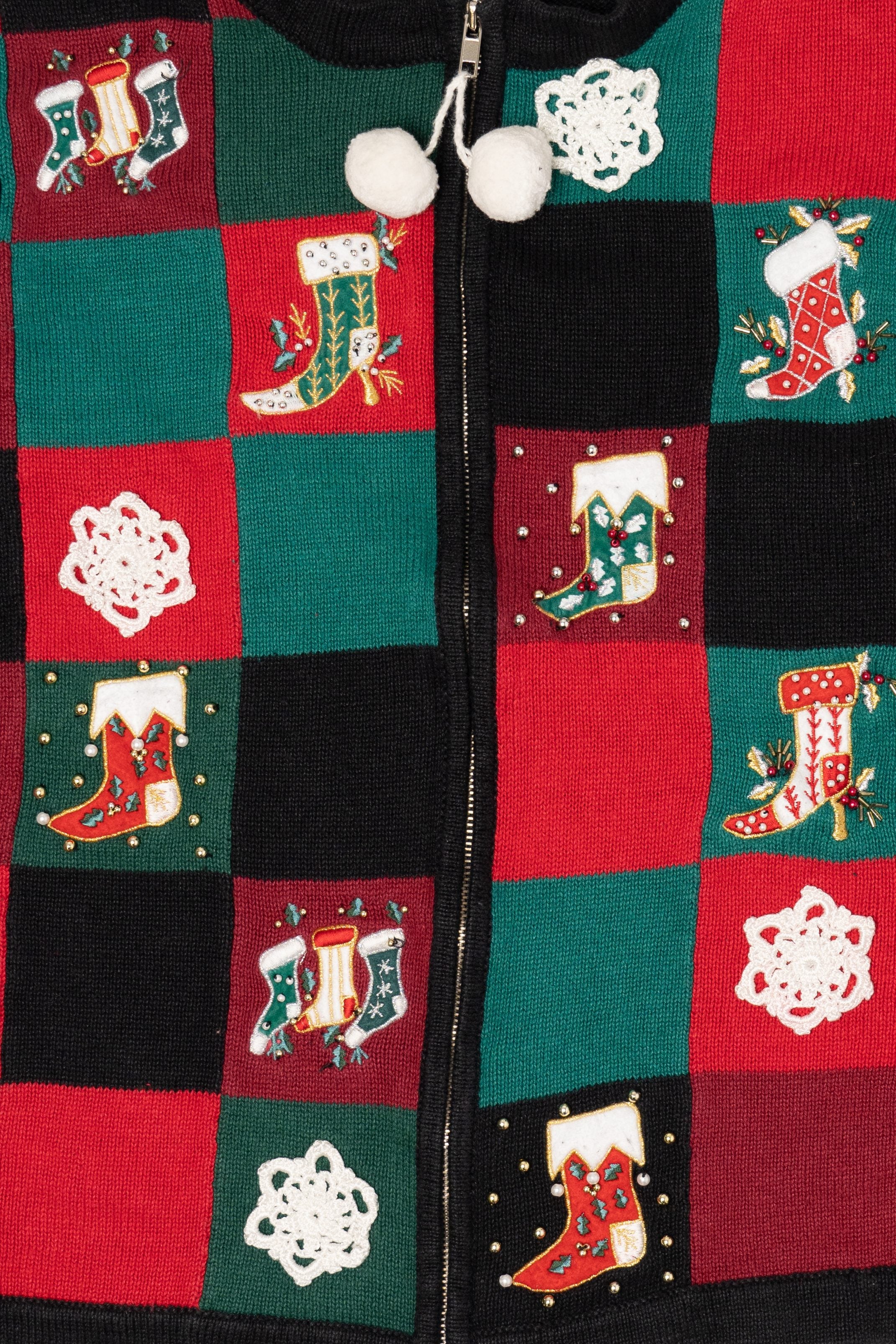 Vintage Black Victoria Jones Stockings Ugly Christmas Cardigan (1990s)