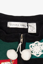 Vintage Black Victoria Jones Stockings Ugly Christmas Cardigan (1990s)
