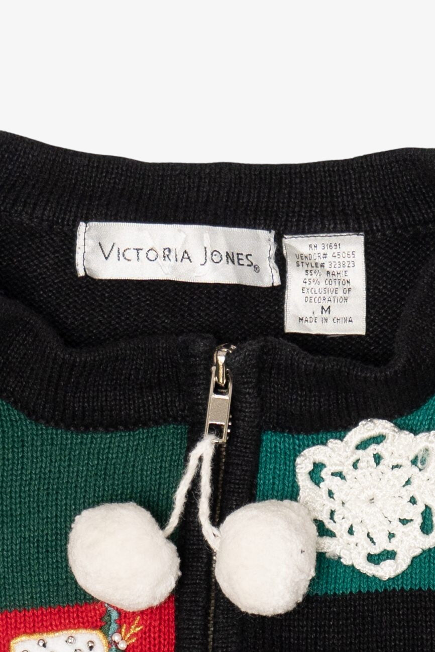 Vintage Black Victoria Jones Stockings Ugly Christmas Cardigan (1990s)