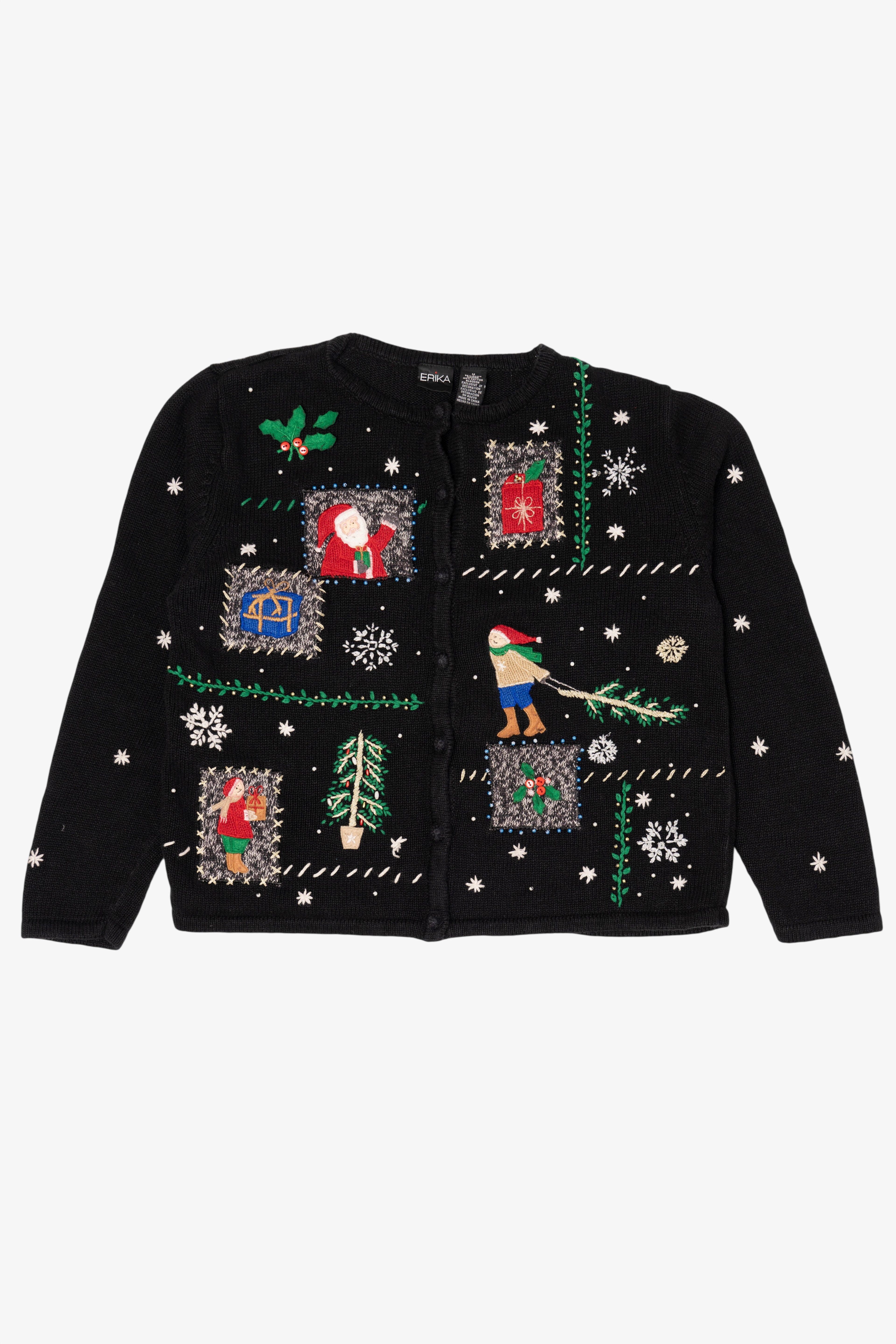 Vintage Black Erika Ugly Christmas Cardigan (1990s)