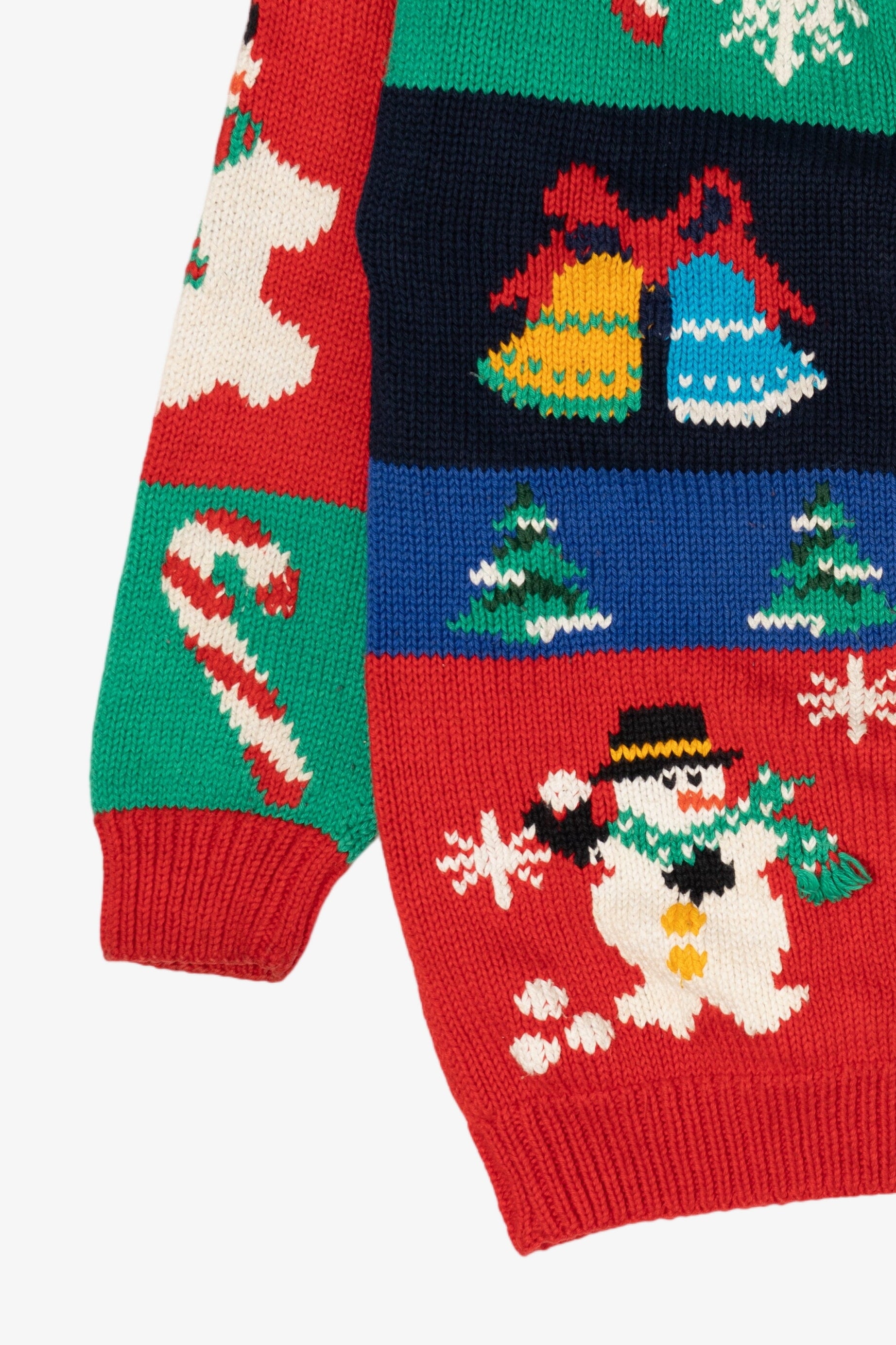 Vintage Multicolor Color Block Snowmen Ugly Christmas Cardigan (1990s)
