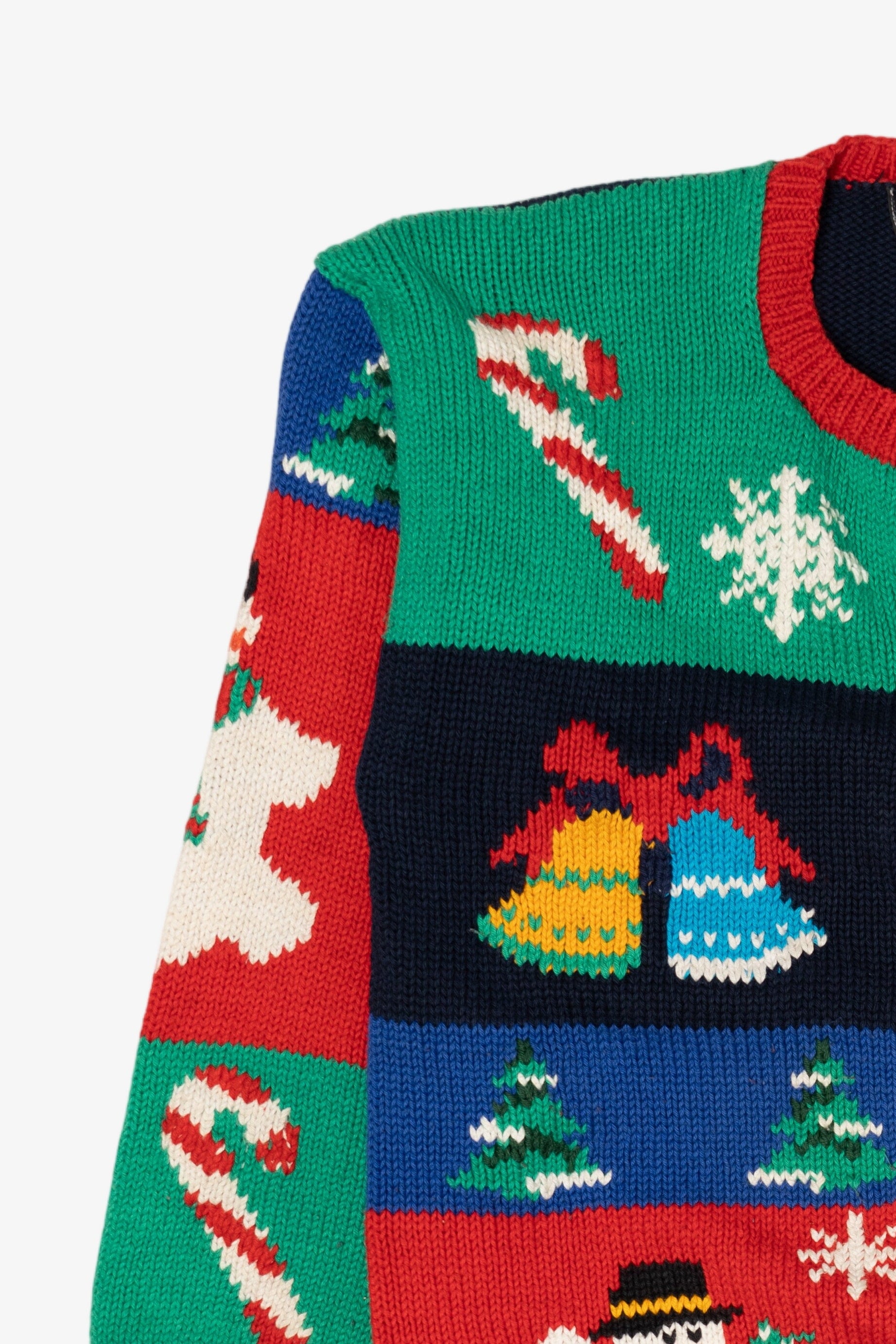 Vintage Multicolor Color Block Snowmen Ugly Christmas Cardigan (1990s)