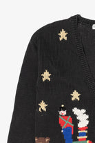 Vintage Black That's Me! Toys On A Train Ugly Christmas Cardigan (1990s)