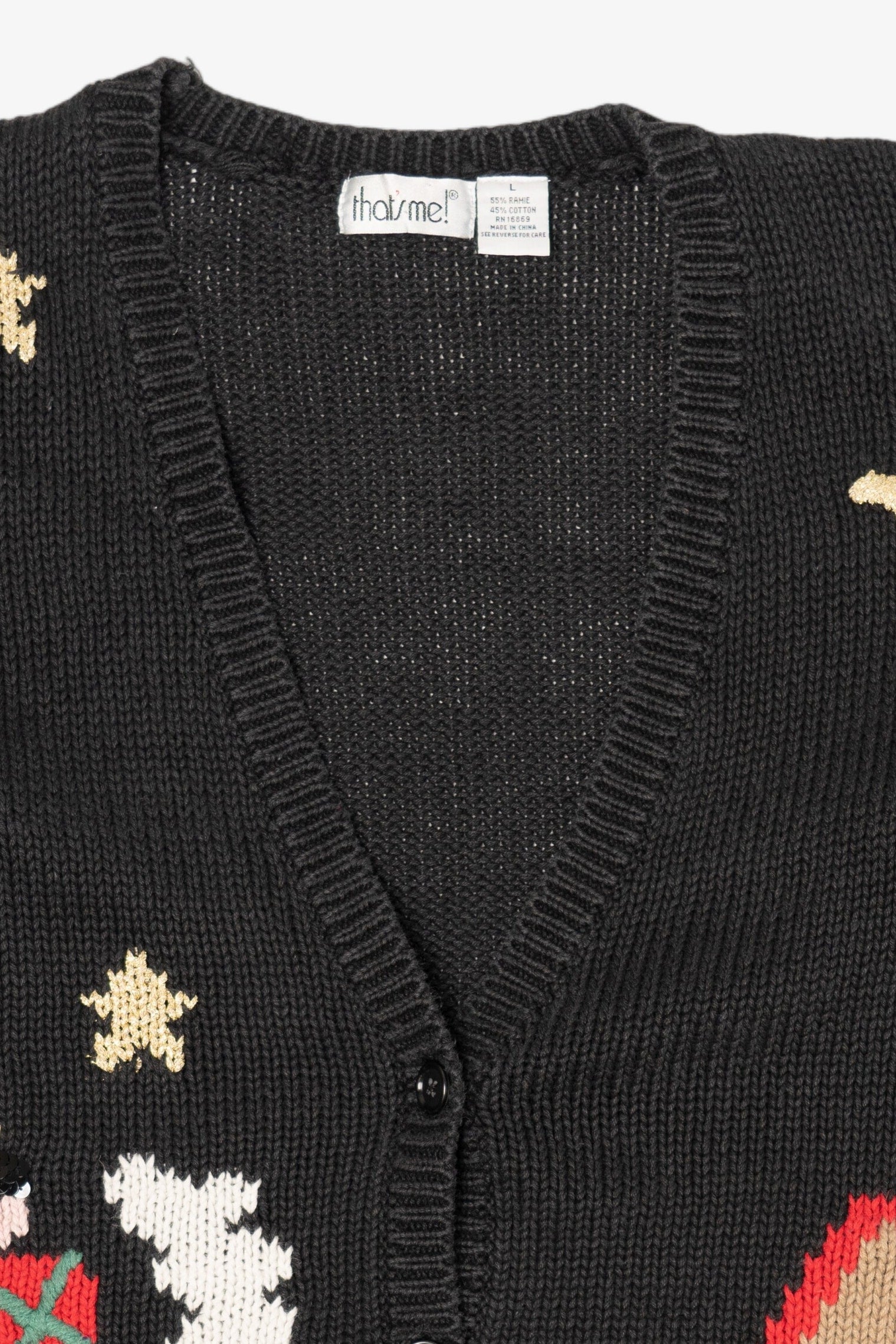 Vintage Black That's Me! Toys On A Train Ugly Christmas Cardigan (1990s)