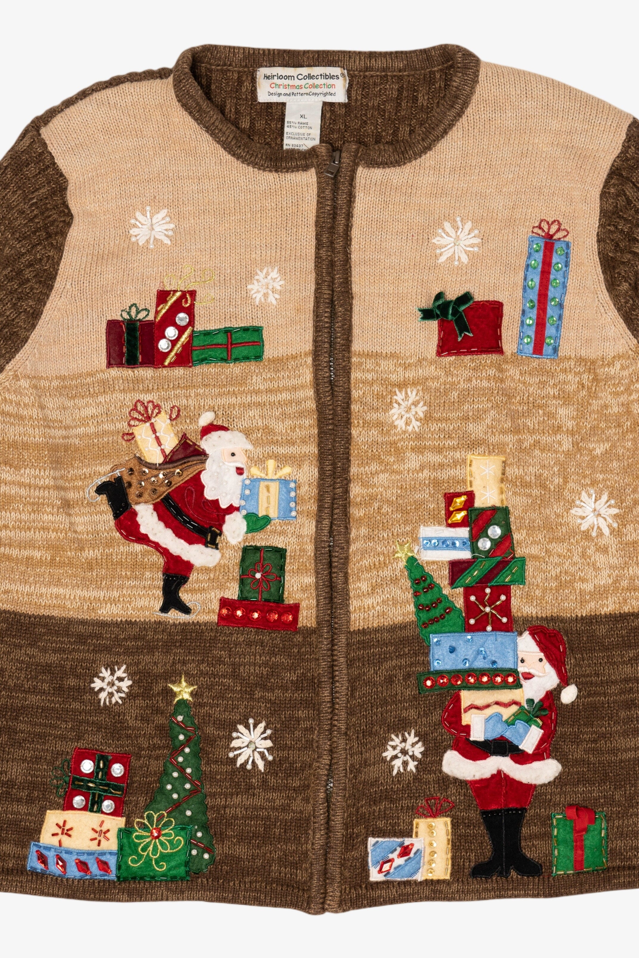 Vintage Brown Heirloom Collectibles Santa Ugly Christmas Cardigan (2000s)