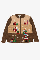Vintage Brown Heirloom Collectibles Santa Ugly Christmas Cardigan (2000s)