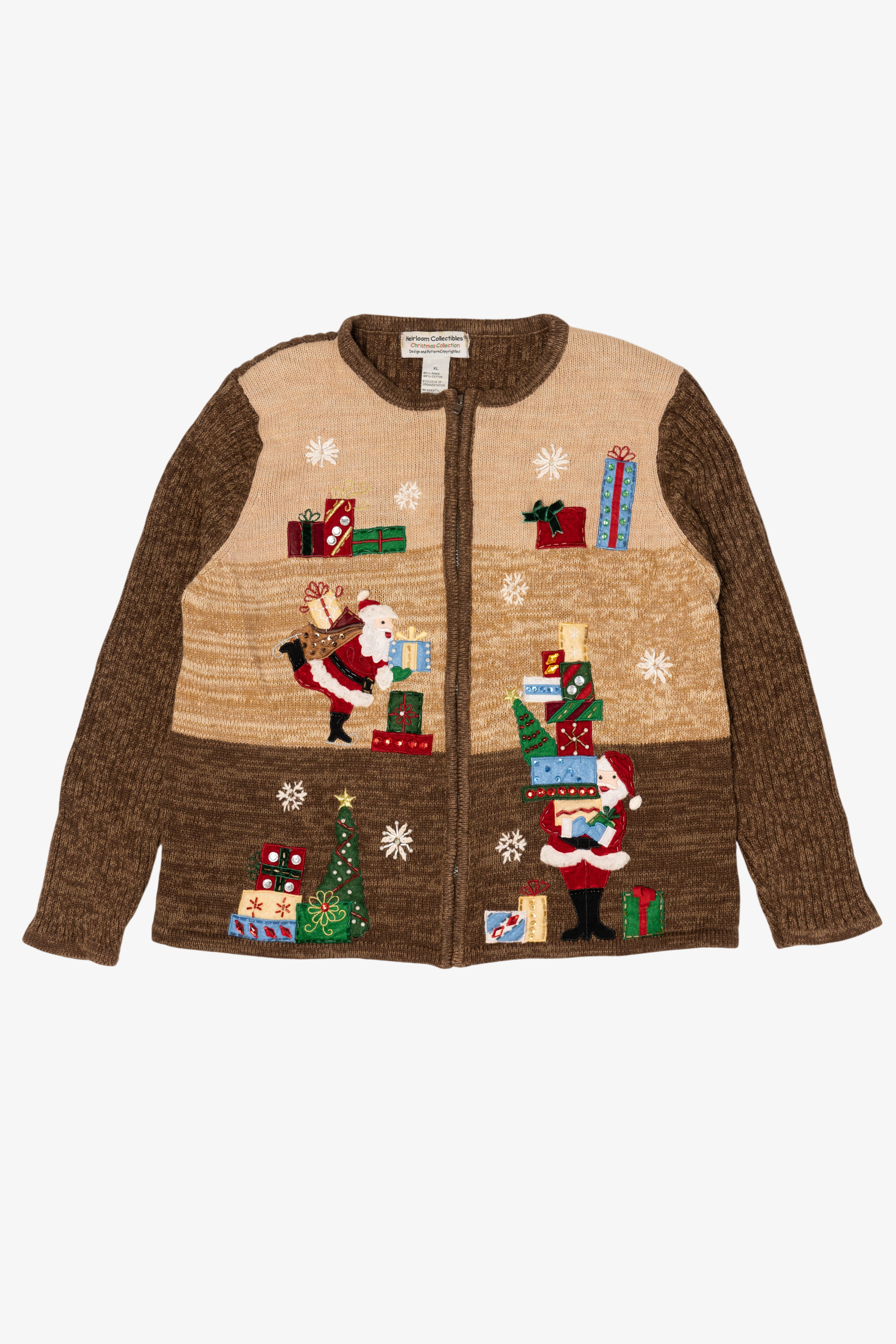 Vintage Brown Heirloom Collectibles Santa Ugly Christmas Cardigan (2000s)