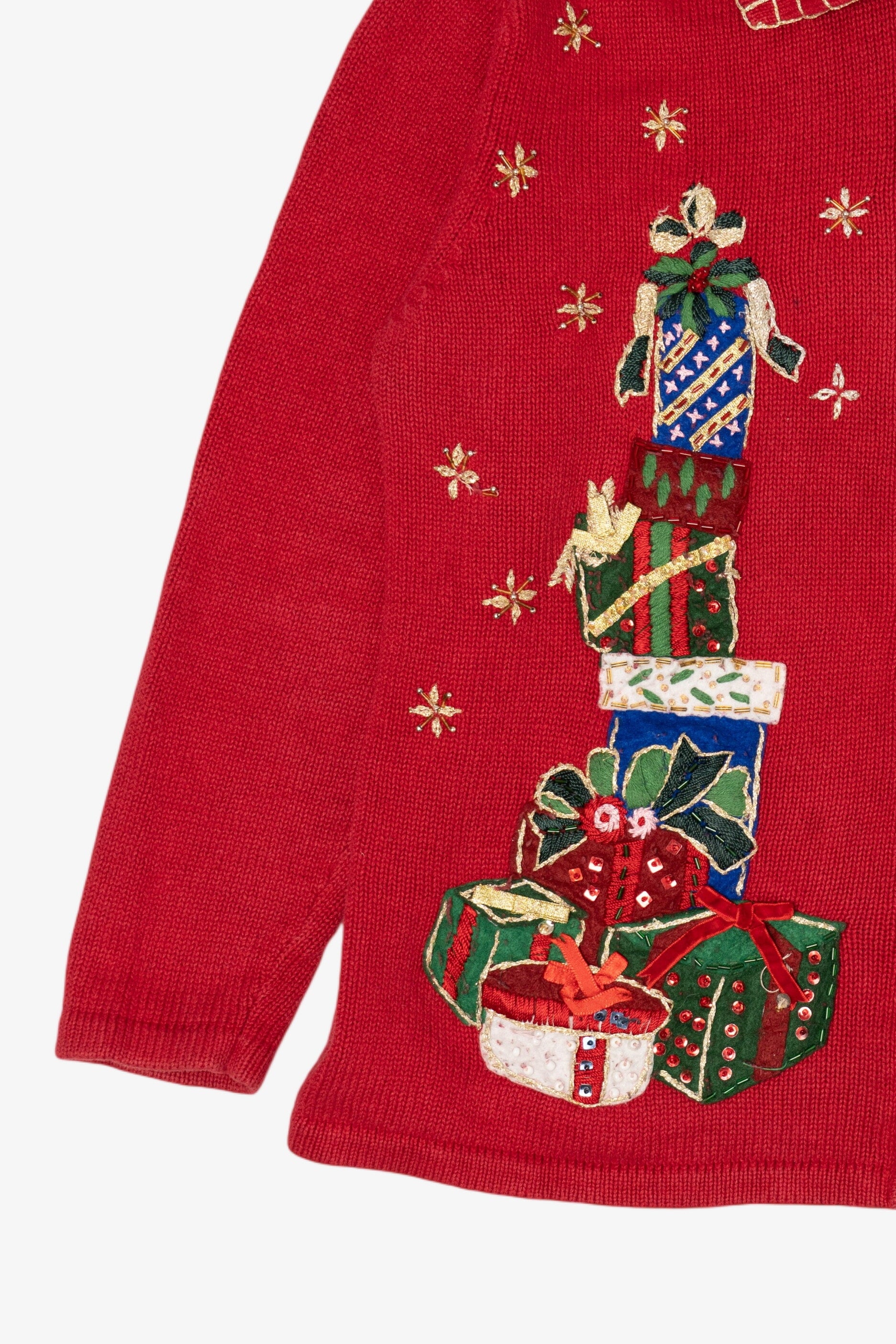 Vintage Red Heirloom Collectible Presents Ugly Christmas Cardigan (2000s)