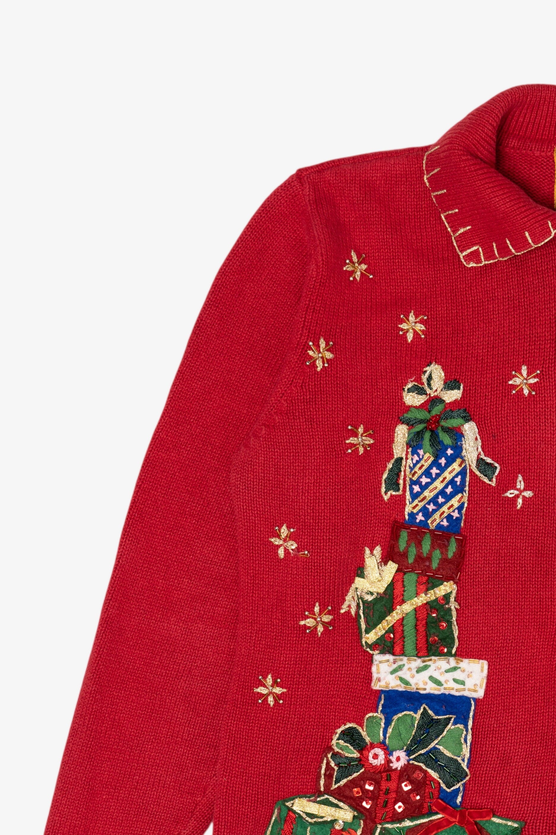 Vintage Red Heirloom Collectible Presents Ugly Christmas Cardigan (2000s)