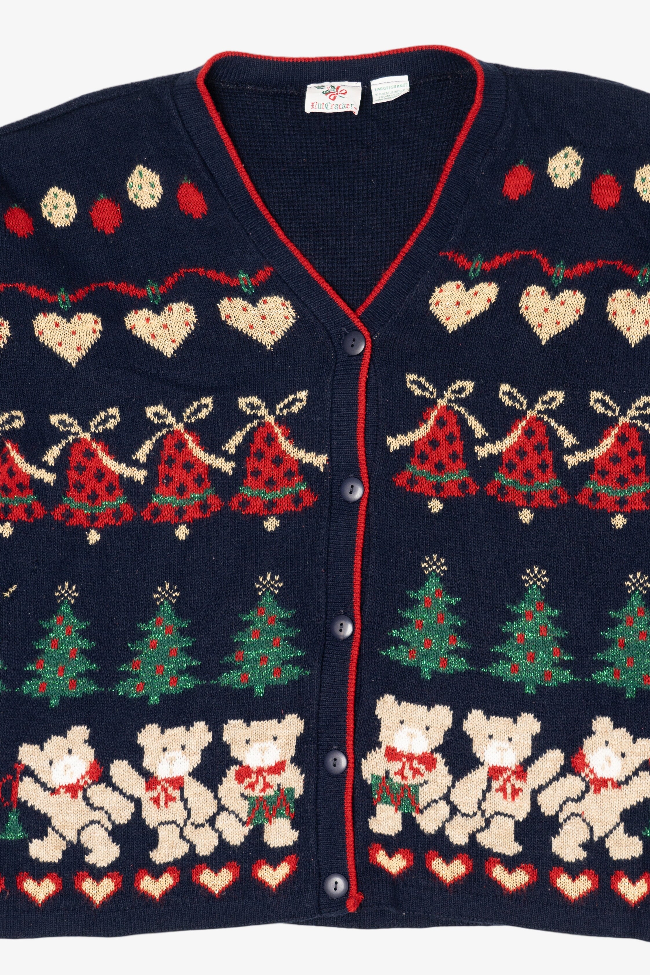 Vintage Navy Blue Nutcracker Bears Ugly Christmas Cardigan (1980s)
