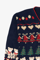 Vintage Navy Blue Nutcracker Bears Ugly Christmas Cardigan (1980s)