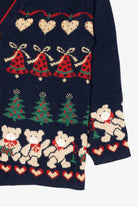 Vintage Navy Blue Nutcracker Bears Ugly Christmas Cardigan (1980s)
