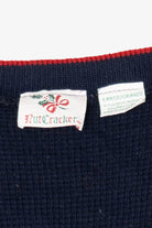 Vintage Navy Blue Nutcracker Bears Ugly Christmas Cardigan (1980s)