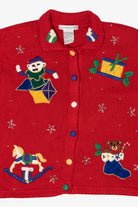 Vintage Red Victoria Jones Toys Ugly Christmas Cardigan (1990s)