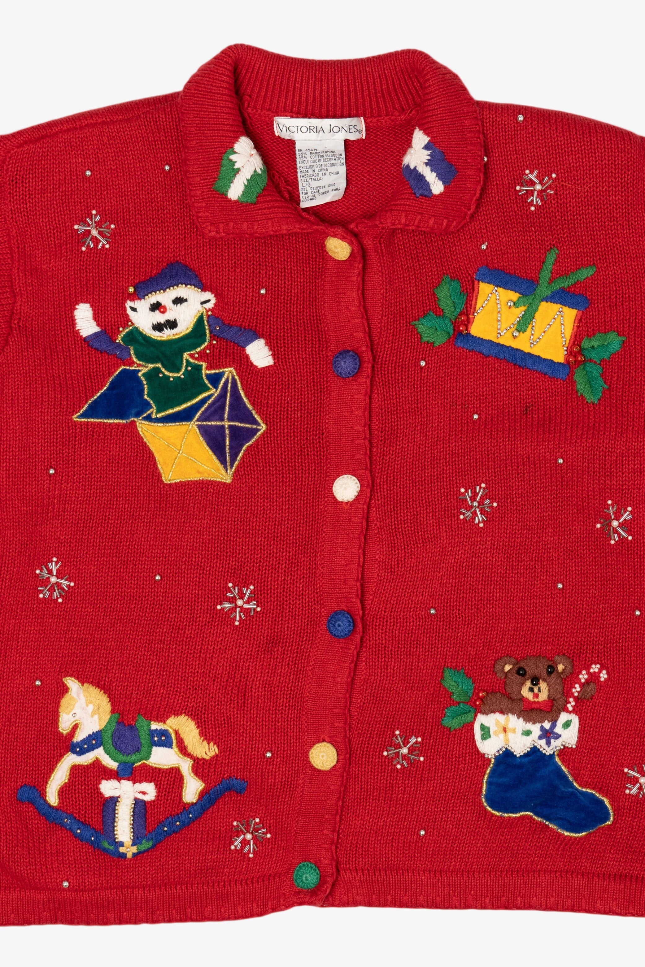 Vintage Red Victoria Jones Toys Ugly Christmas Cardigan (1990s)