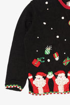 Vintage Black Tiara International Santas Throwing Presents Ugly Christmas Cardigan (2000s)