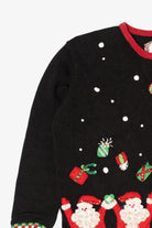 Vintage Black Tiara International Santas Throwing Presents Ugly Christmas Cardigan (2000s)
