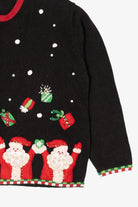 Vintage Black Tiara International Santas Throwing Presents Ugly Christmas Cardigan (2000s)