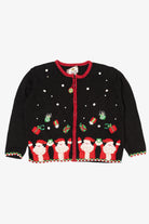 Vintage Black Tiara International Santas Throwing Presents Ugly Christmas Cardigan (2000s)