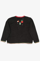 Vintage Black Tiara International Santas Throwing Presents Ugly Christmas Cardigan (2000s)