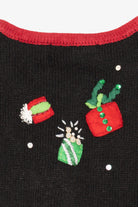 Vintage Black Tiara International Santas Throwing Presents Ugly Christmas Cardigan (2000s)