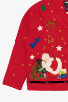 Vintage Red Designers Originals Studio Santa Placing Presents Ugly Christmas Cardigan (1990s)