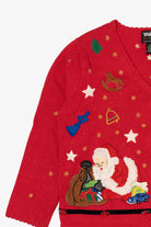 Vintage Red Designers Originals Studio Santa Placing Presents Ugly Christmas Cardigan (1990s)