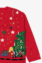Vintage Red Designers Originals Studio Santa Placing Presents Ugly Christmas Cardigan (1990s)