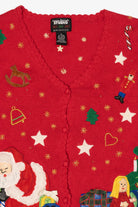 Vintage Red Designers Originals Studio Santa Placing Presents Ugly Christmas Cardigan (1990s)