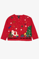 Vintage Red Designers Originals Studio Santa Placing Presents Ugly Christmas Cardigan (1990s)