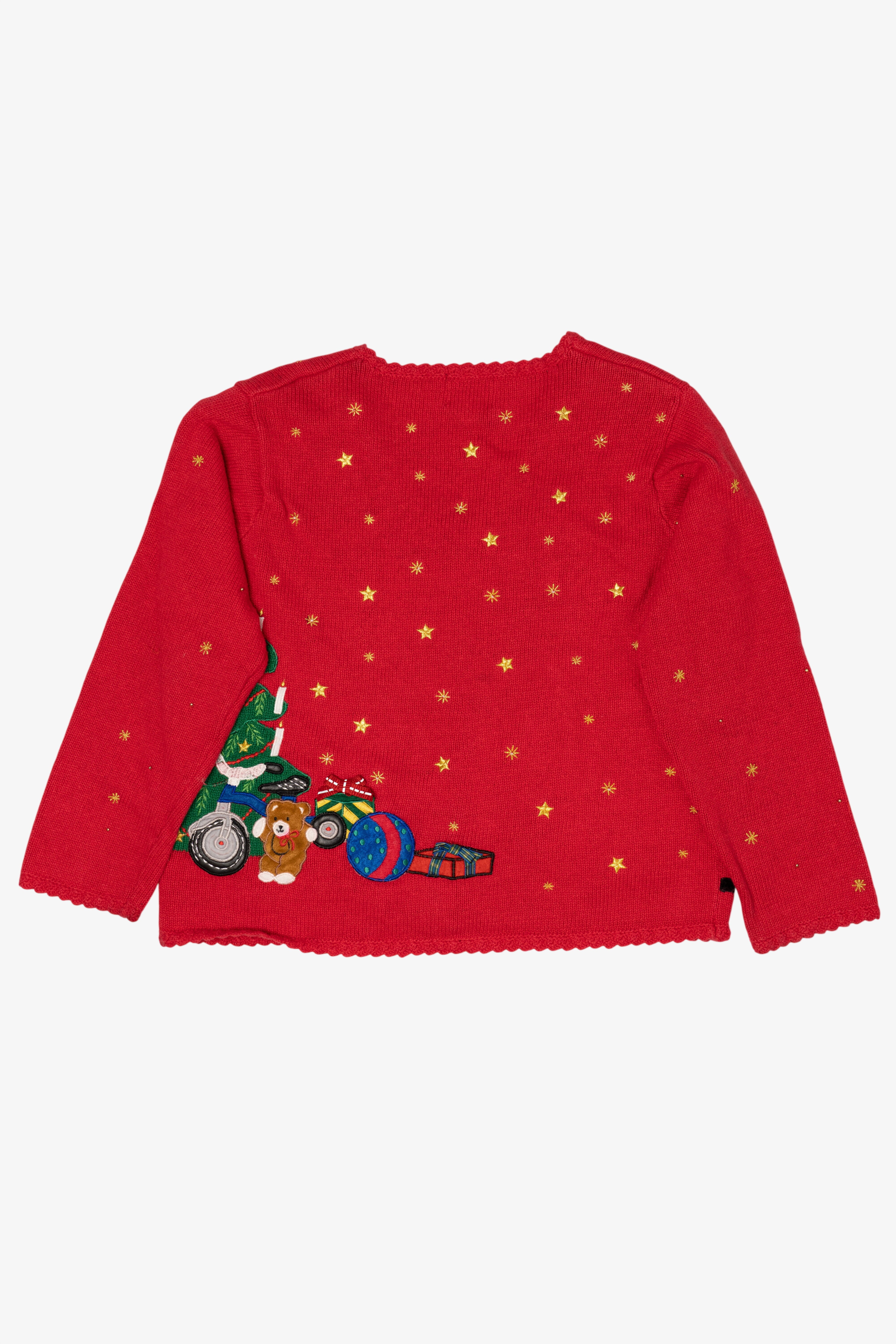 Vintage Red Designers Originals Studio Santa Placing Presents Ugly Christmas Cardigan (1990s)