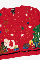 Vintage Red Designers Originals Studio Santa Placing Presents Ugly Christmas Cardigan (1990s)
