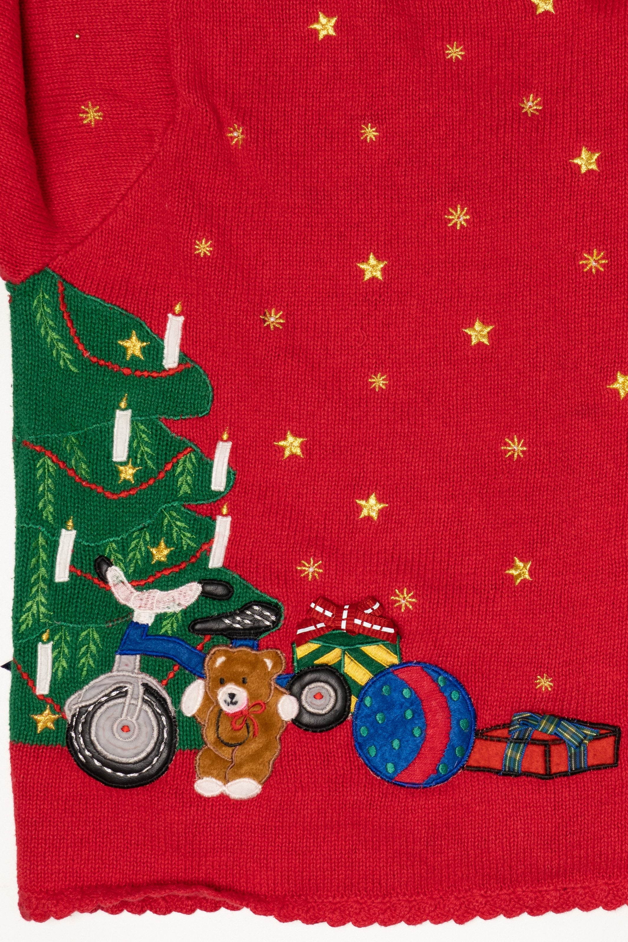 Vintage Red Designers Originals Studio Santa Placing Presents Ugly Christmas Cardigan (1990s)