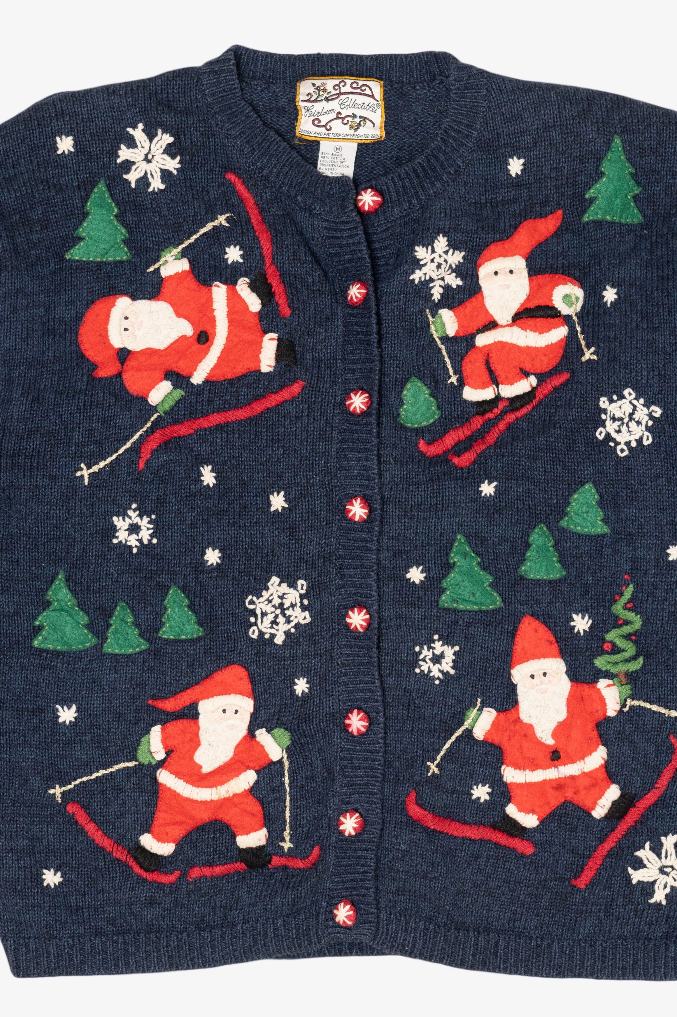 Vintage Blue Heirloom Collectible Santa Skiing Ugly Christmas Cardigan (2000s)