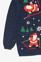 Vintage Blue Heirloom Collectible Santa Skiing Ugly Christmas Cardigan (2000s)