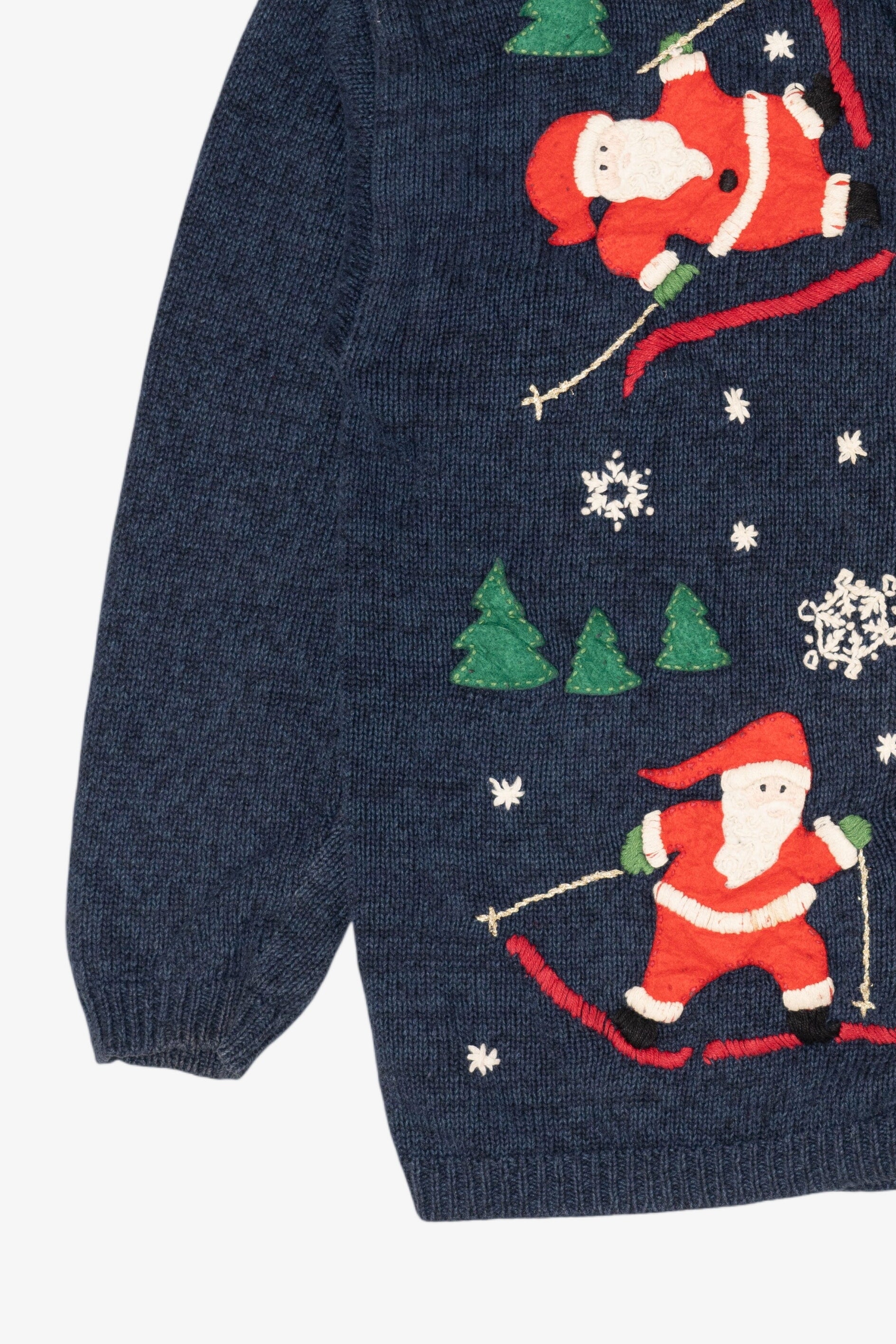 Vintage Blue Heirloom Collectible Santa Skiing Ugly Christmas Cardigan (2000s)