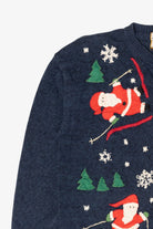 Vintage Blue Heirloom Collectible Santa Skiing Ugly Christmas Cardigan (2000s)