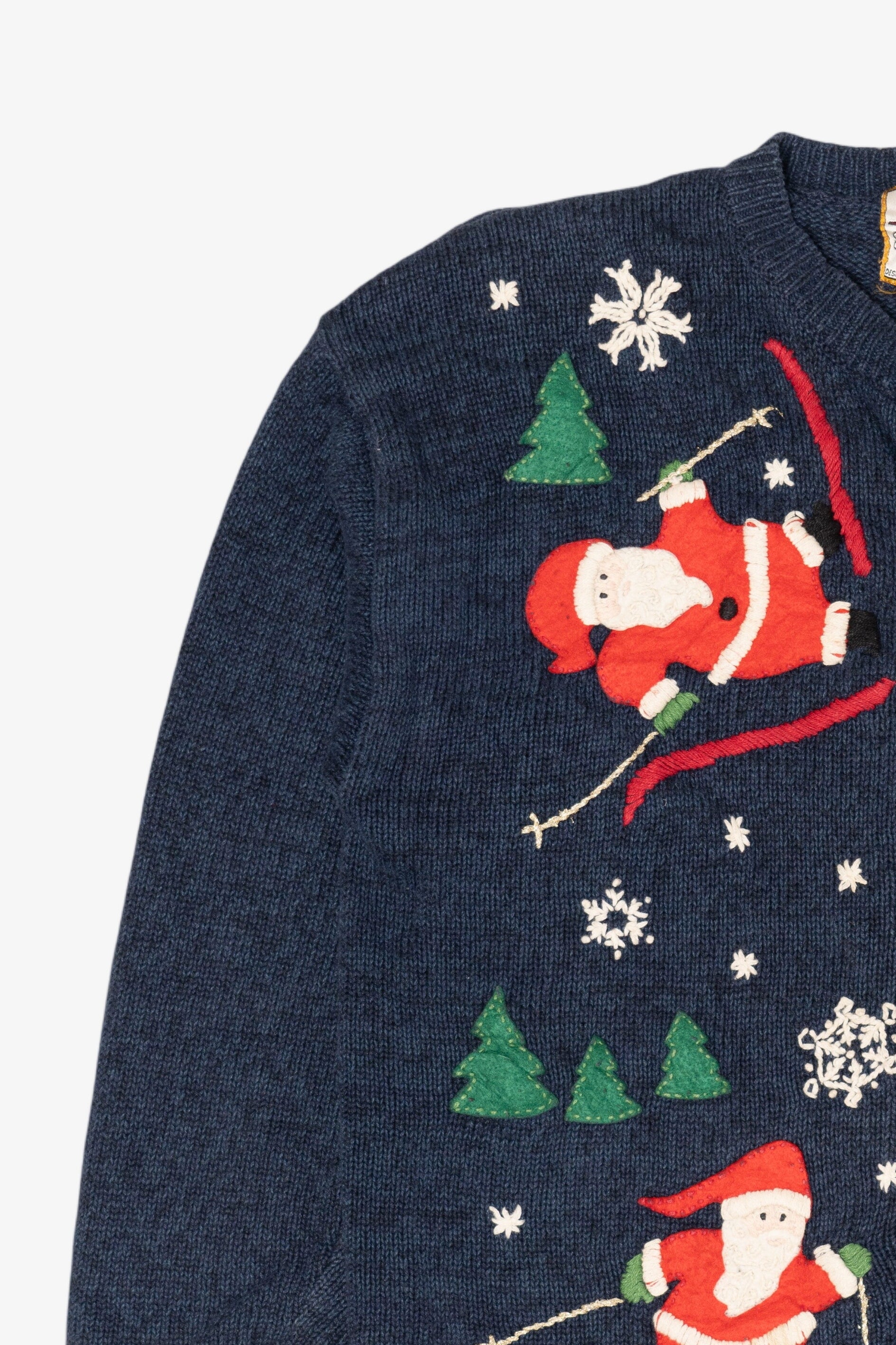 Vintage Blue Heirloom Collectible Santa Skiing Ugly Christmas Cardigan (2000s)