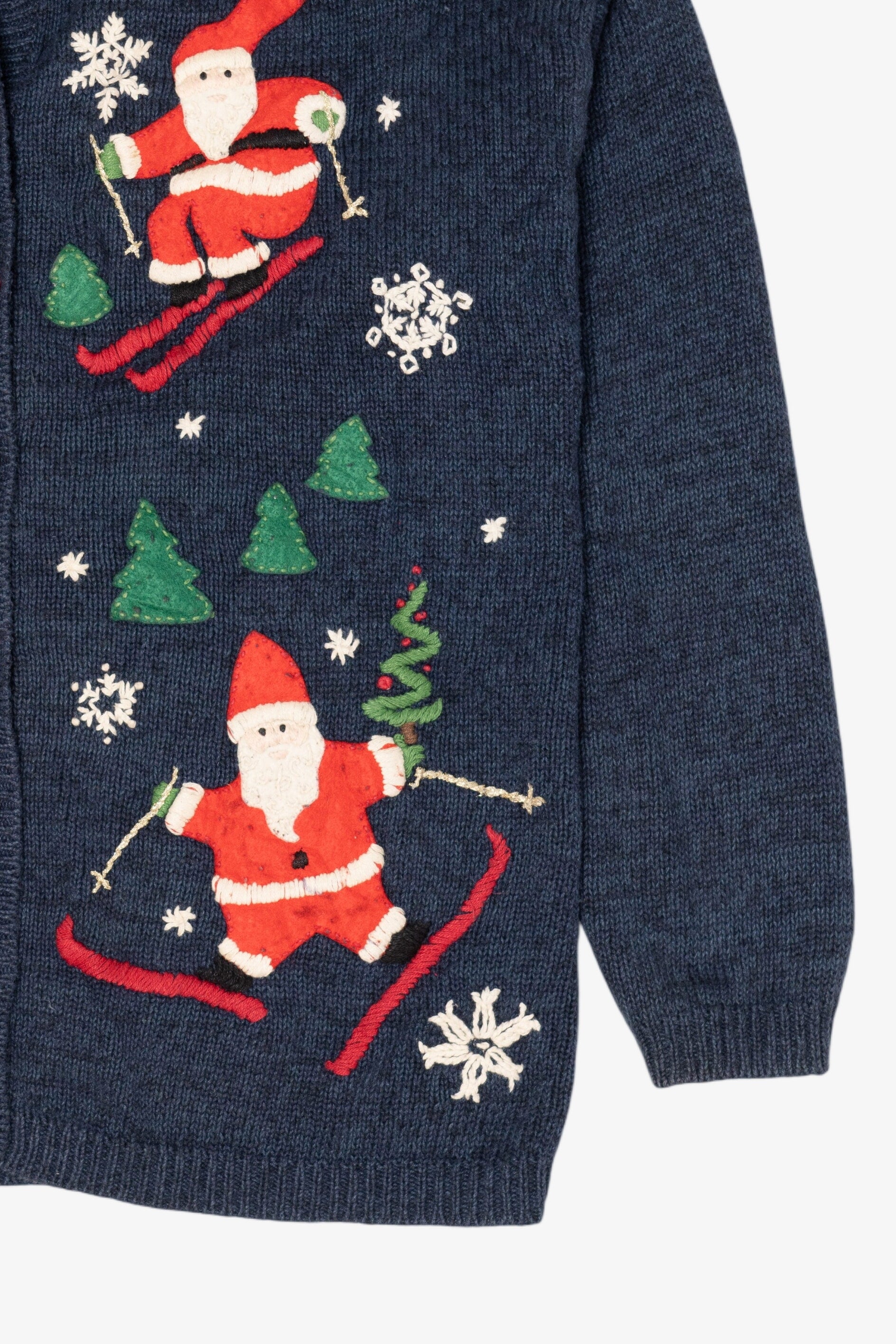 Vintage Blue Heirloom Collectible Santa Skiing Ugly Christmas Cardigan (2000s)