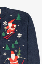 Vintage Blue Heirloom Collectible Santa Skiing Ugly Christmas Cardigan (2000s)