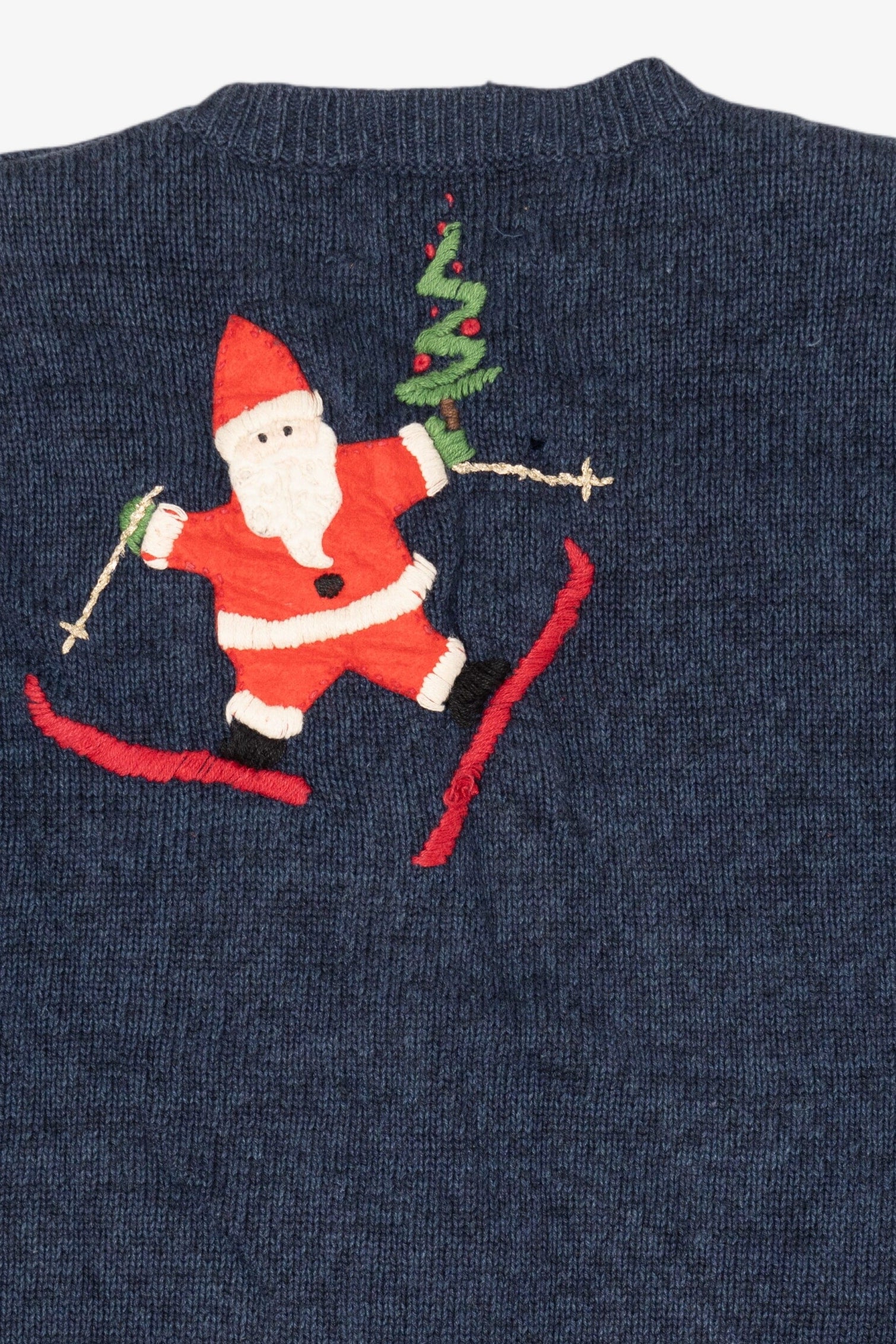 Vintage Blue Heirloom Collectible Santa Skiing Ugly Christmas Cardigan (2000s)