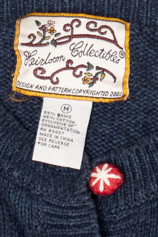 Vintage Blue Heirloom Collectible Santa Skiing Ugly Christmas Cardigan (2000s)